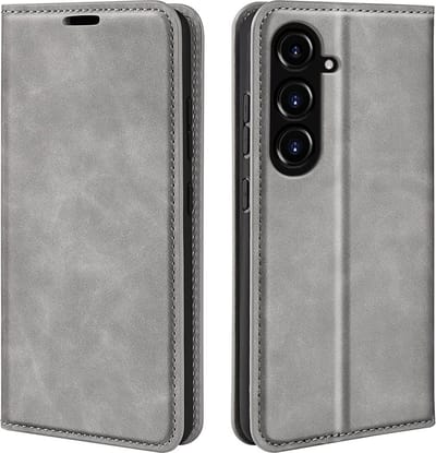 MobyDefend Hoesje - Geschikt voor Samsung Galaxy S23 FE - Luxe Wallet Bookcase (Magnetische Sluiting) - Grijs