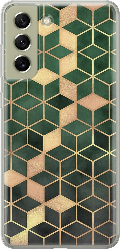 Leuke Telefoonhoesjes - Hoesje geschikt voor Samsung Galaxy S21 FE - Groen kubus - Soft case - TPU - Print / Illustratie - Groen
