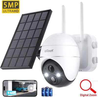 ieGeek Buiten Draadloze WiFi Bewakingscamera Batterij - Zonnepaneel - 5MP Buiten Solar Camera 2,4GHz -Direct PIR Alarm - Sirene - Nachtzicht - Twee-weg Audio