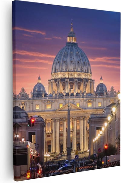 Artaza Canvas Schilderij Rome - 40x50 cm - Wanddecoratie Zonsondergang - Muurdecoratie Skyline - Christelijke Wanddecoratie