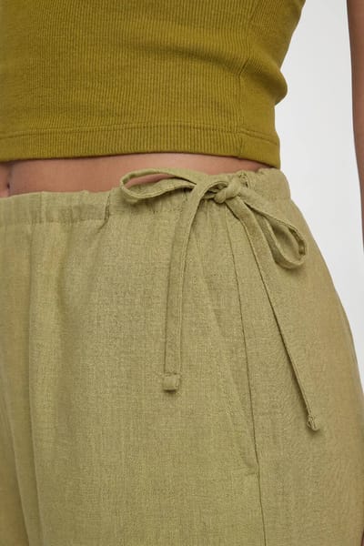 boohoo Dames Lange Linnen-look Broek Met Strikdetail Aan De Zijkant En Lage Taille | Pistache | Maat: 34