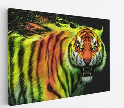 Saammp Canvas Schilderij - Abstract Kleurrijke Tijger - Natuur - Dieren - 45x30 - Foto op canvas - Wanddecoratie - Muurdecoratie Woonkamer - Slaapkamer decoratie - Canvas Print