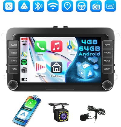ESSGOO Autoradio met Bluetooth - Apple Carplay - Android Auto - Geschikt voor Volkswagen - Android 15 - 4+64 GB - Navigatiesysteem - Wifi - 7 inch HD Touchscreen - Achteruitrijcamera - Microfoon