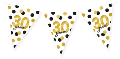 LUQ – Vlaggenlijn 30 Jaar – Wit-Zwart-Goud – 6 m Luxe Verjaardag Decor – Feest Versiering – Slinger – Direct Ophangen
