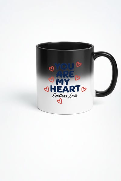 Magische Mok Liefde "You Are My Heart Endless Love" | Warmtegevoelige Zwarte Mok | Romantisch Cadeau