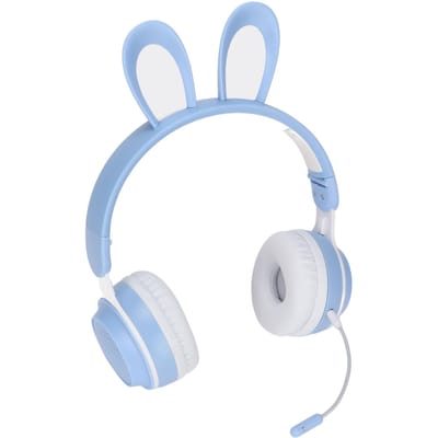 Casque Bluetooth 5.0 pliable pour enfants, avec oreilles de lapin et lumière LED colorée, pour PC bleu