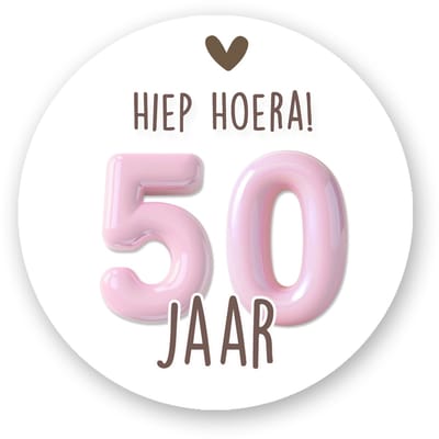 25x Sluitstickers 50 jaar Roze – Ø 4 cm – Hiep Hoera stickers – Verjaardag decoratie vrouw – Stickers voor traktatie of cadeau – Feeststickers 50 jaar