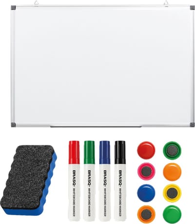 BRASQ Whiteboard 60x90 cm magnetisch – met accessoires set (markers, wisser, magneten) - Schoolbord - Magneetbord – Wit