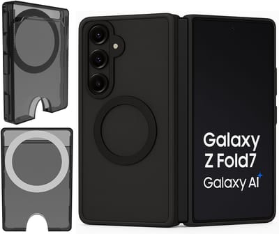 Hoesje + Pasjeshouder geschikt voor Samsung Galaxy Z Fold 7 - Portemonnee geschikt voor MagSafe - Magnetisch - Pasjes Houder - Creditcardhouder - Gerookt Zwart