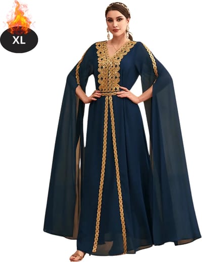 Bovista Islamitische Kleding - Djellaba Dames - Moslim Kleding - Arabisch Dames Kaftan - Alhamdulillah - Marineblauw XL