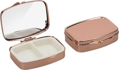 kwmobile Pillendoos met 2 vakken - Set van 2x Roestvrij Staal Pillendoosje - Organizer Voor Tabletten en Pillen - in roségoud