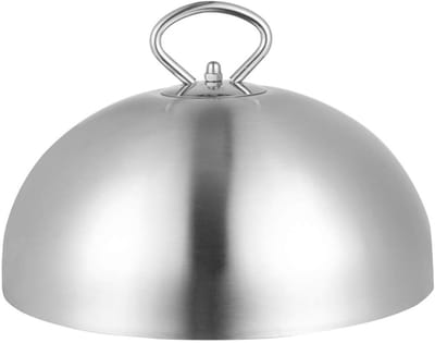 Allecto - Teppanyaki - Roestvrijstalen platte bel - Hamburgerdeksel - Vliegenkap - 28 cm - Geschikt voor levensmiddelen - Zilver
