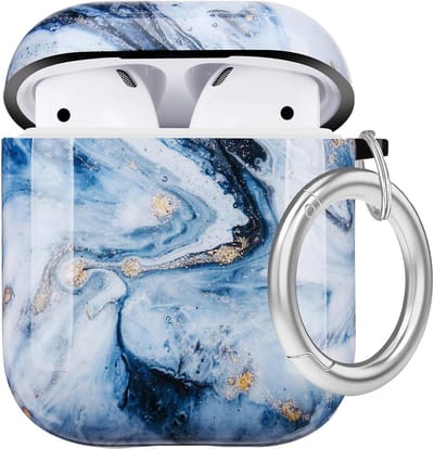 Marmeren harde beschermhoes met karabijnhaak voor AirPods 1e en 2e generatie