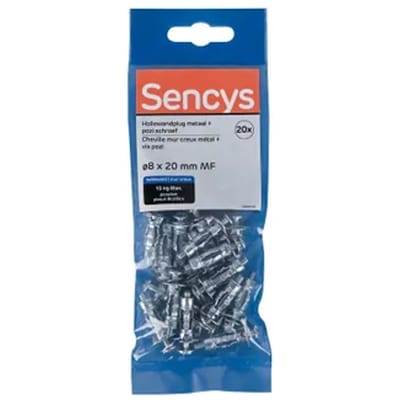 Sencys Plug Voor Gipsplaat Staal - Diam. 8x20mm - 20 Stuks