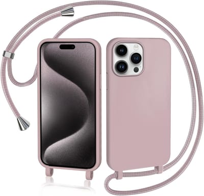 YPCd Crossbody Hoesje Geschikt voor Apple iPhone 15 Pro – TPU & Siliconen Backcover – Verstelbaar Koord – Schokbestendige Bescherming – Roze