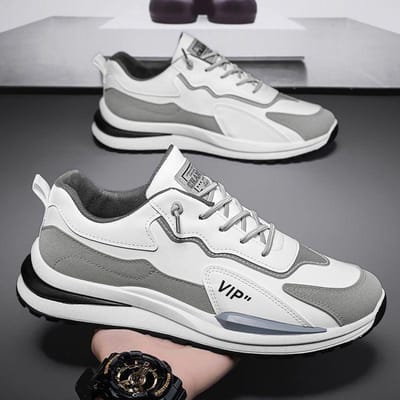 Sneakers Heren Lente Nieuw Leer Casual Tiener Hardlopen Dikke Zool Papa Ins Trendy Schoenen Heren 44 gray