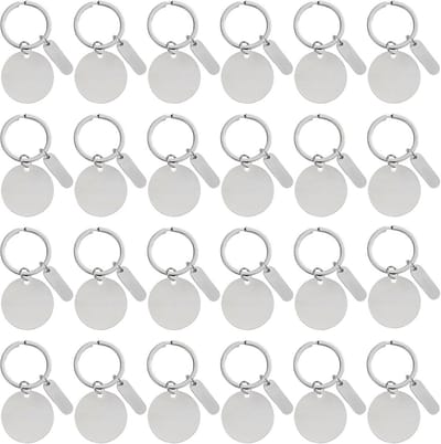30x Ronde Metalen Sleutelhanger Blanks Roestvrijstaal voor Graveren en Bedrukken