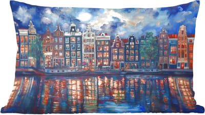 Sierkussens - Kussentjes Woonkamer - 60x40 cm - Grachten Amsterdam - Huizen - Stad - Kleurrijk
