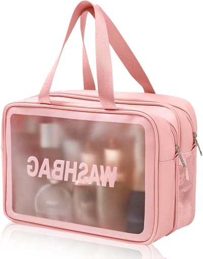 Cosmetica- en toilettas voor dames en heren, waterdichte en gescheiden opbergtas met grote capaciteit, roze, 28 x 12 x 15 cm