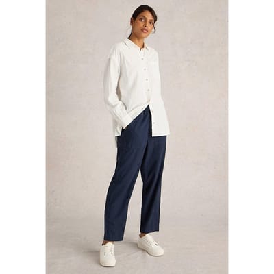 White Stuff Elle Linen Blend Trouser Dark Navy Size: 12 REGULAR | Straight Pants Outlet | Dames | Blauw