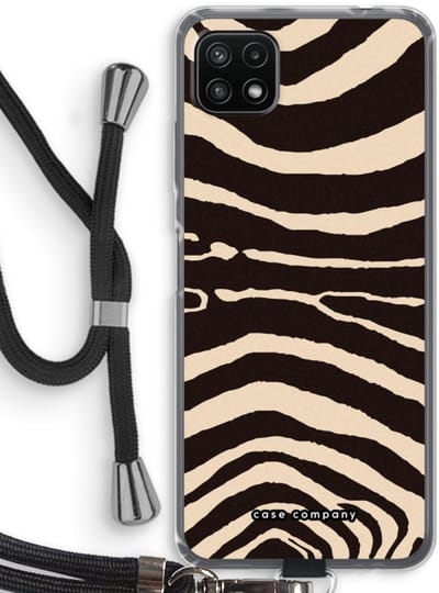 Case Company® - Hoesje met koord geschikt voor Samsung Galaxy A22 5G hoesje met Koord - Arizona Zebra - Telefoonhoesje met Zwart Koord - Bescherming aan alle Kanten en Over de Schermrand