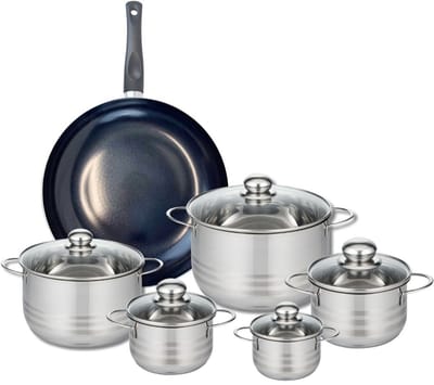 Set van 1 Koekenpan 32 cm en 5 kookpotten 12, 14, 16, 20 en 24 cm Elo Prima Glanzend