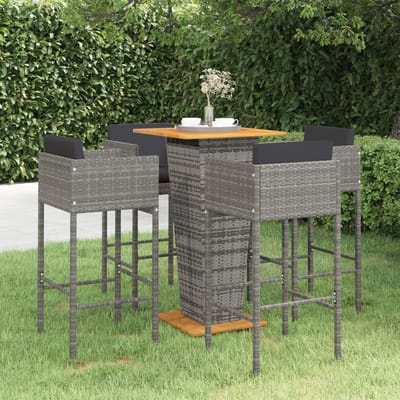 vidaXL - 5-delige - Tuinbarset - met - kussens - poly - rattan - grijs