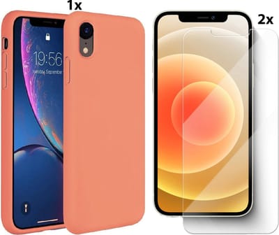 Hoesje Geschikt voor iPhone XR Soft Nano siliconen Gel Fluo Roze Hoesje Met 2X Glazen screenprotector