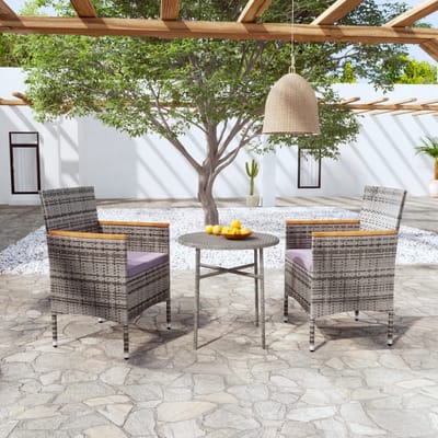 vidaXL - 3-delige - Tuinset - poly - rattan - grijs