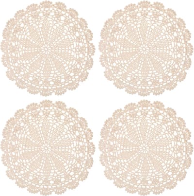 Gehaakte placemats rond - vintage elegantie - set van 4 - beige - polyester