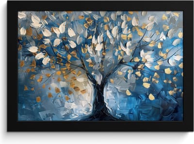 Poster in lijst - Fotolijst 30x20 cm - Posters - Boom - Blauw - Goud - Abstract - Posterlijst zwart - Decoratie - Wanddecoratie woonkamer - Muurdecoratie slaapkamer