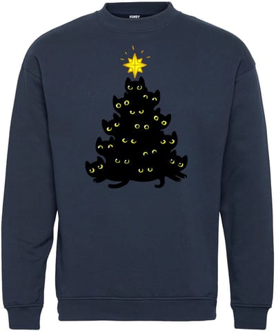 Kersttrui Zwarte Kat Kerstboom | Foute Kersttrui Dames Heren | Kerstcadeau | Kerstpakket | Navy | maat XS