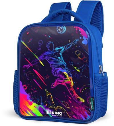 NoBoringSuitcases.com® - Rugzak blauw - Schooltas jongens - Neon actievolle voetbalspeler - Kinder rugtas jongen - Boekentas kind - Kinderrugzak voor school - Schoolrugzak