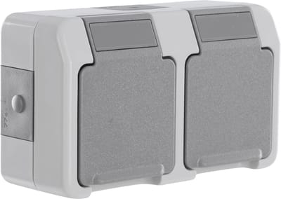 Merten Aquastar contactdoos - spatwaterdicht - opbouw - 2-voudig - randaarde - horizontaal - IP44 - grijs