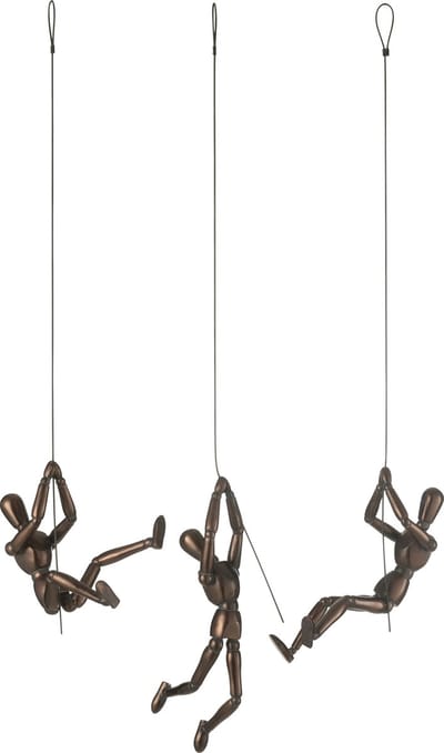 J-Line figuur Hangende - polyresin - bruin - 3 stuks