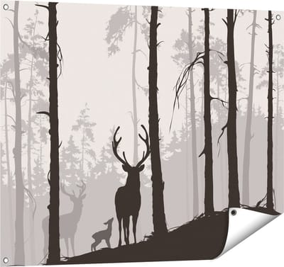 Gards Tuinposter Herten in het Bos - Silhouet - 100x80 cm - Tuindoek - Tuindecoratie - Wanddecoratie buiten - Tuinschilderij