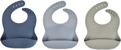 3 Stuks - Siliconen Slabbetjes met Opvangbak - Blauw Groen