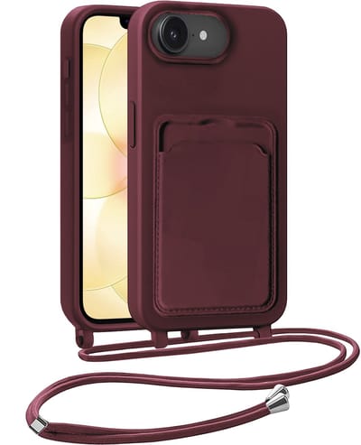 Hoesje Geschikt voor iPhone 17e Hoesje Met Koord Siliconen Case - Hoes Geschikt voor iPhone 17e Backcover Met Afneembaar Koord - Aubergine