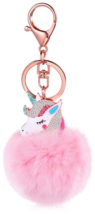 Dailygoods - Pom Pom Sleutelhanger Pluche Eenhoorn met Strass - Leuke Sleutelring voor Dames en Meisjes