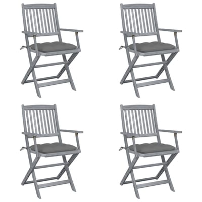 vidaXL - Set - van - 4 - klapstoelen - met - kussens, - gemaakt - van - massief - acaciahout.