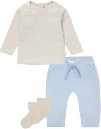 Noppies - Kledingset - 3 delig - Broek Naupli Lichtblauw - Shirt Hester Oatmeal - 1 paar sokjes Oatmeal - Maat 44