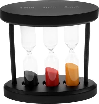 Zandloper Timer - Zandklok Kinderen - Tandenpoetsen Leren - Hout en Glas - 5x9.5x5 cm - Diverse Kleuren