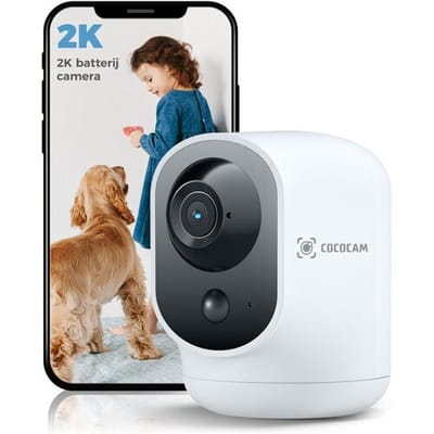COCOCAM 2K Binnen Camera - Draadloos met 5200mAh Batterij - 360° Draai - AI Mensherkenning Beveiligingscamera - Baby & Huisdier Monitor - Werkt met Alexa