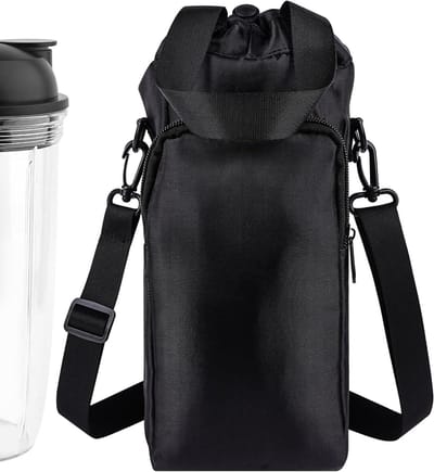 Allecto Plus - Blender Opbergzak Draagbare Trekkoord Fles Houder met Schouder- en Handvat, Reistas Shaker Container Tas, Geschikt voor 24-32oz Flessen (Zwart)