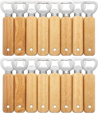 Graveerbare houten flesopeners, 16 stuks handheld bierflesopeners voor dranken ciderbar thuis gadgets