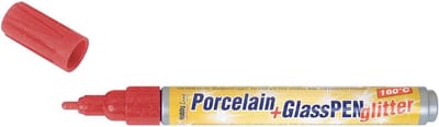 KREUL Glitter Rode Glas- en Porseleinstift - Porcelain+GlassPen Glitter 160 °C