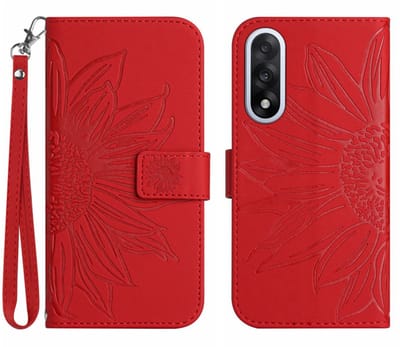 Coverup Hoesje - Geschikt voor OnePlus Nord 5 Hoesje - Coverup Zonnebloem Book Case met Koord - Rood