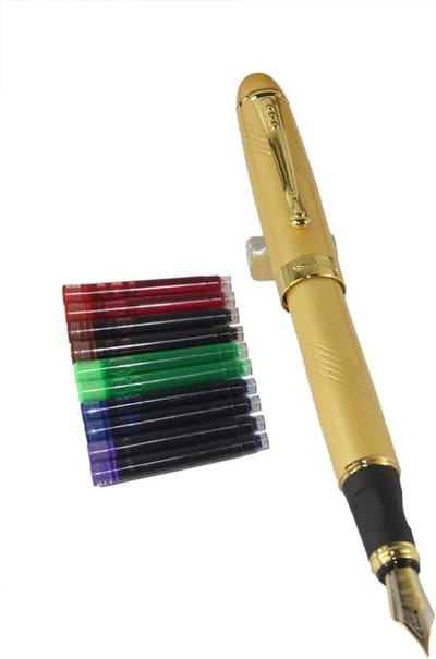 Stijlvolle vulpen met gouden afwerking en Gullor inktpatronen in 5 kleuren voor optimaal schrijfplezier