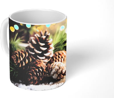 Mok - Koffiemok - Dennenappels - Kerstsfeer - Bruin - Groen - Mokken - 350 ML - Beker - Koffiemokken - Theemok