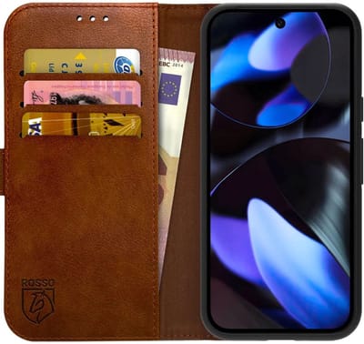 Rosso Element Geschikt voor Google Pixel 9a | Wallet Book Case | Portemonnee Hoesje | 3 Pasjes | Magneetsluiting | Stand Functie | Bruin